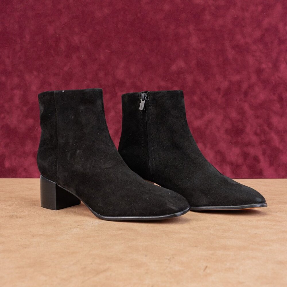 Vince Women Ara Black Suede Block Heel Zip Dress Fashion Boots sz 7.5US EUR38